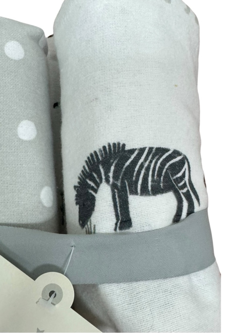 cloud island Gray Polka Dot & White Zebra Flannel Baby Blankets new set of 2 - Picture 3 of 6